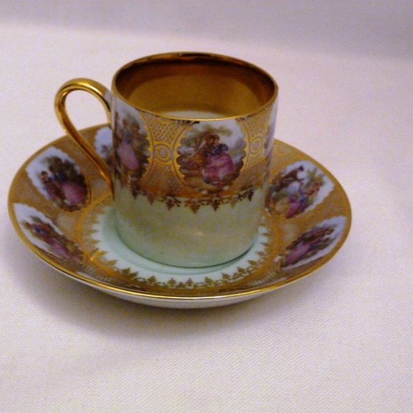 Leni Parbus PP Bavaria Demitasse Cup & Saucer set Gold Trim Germany FOREIGN Mark - Picture 3 of 9